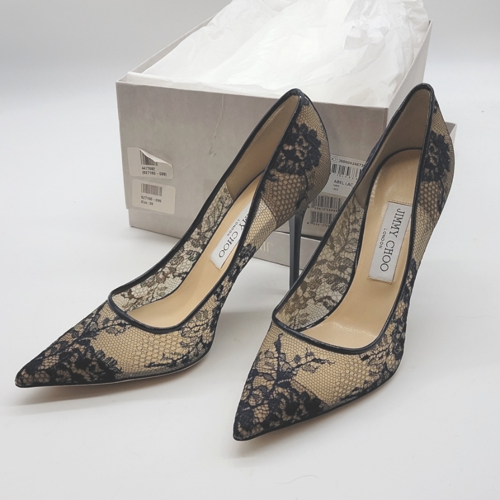 Jimmy Choo Navy Blue Abel Lace Pumps Brand New
